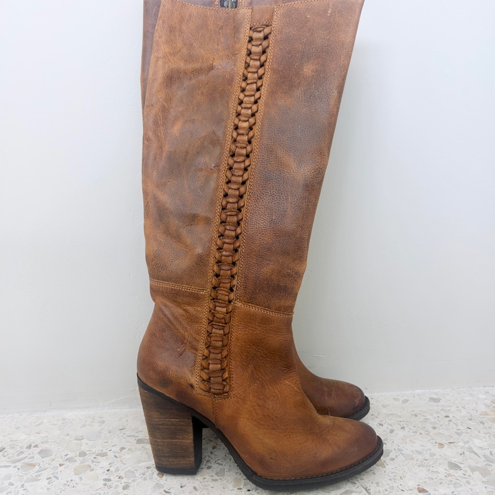 Sbicca Tan Heeled Boots with Braided Detail